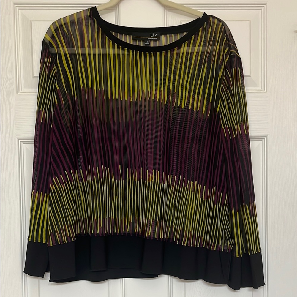 Liv by Habitat Black and Purple Striped Mesh Top